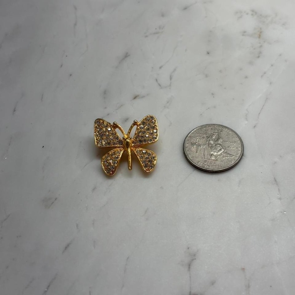 Gold Tone Butterfly Brooch Pin Clear Rhinestone Winged Insect Jewelry Accessory